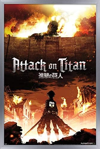 Trends International Attack on Titan - Fire Wall Poster, 22.375" x 34", Silver Framed Version