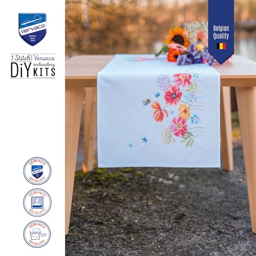 Kit Point De Croix Pré-Imprimé Chemin De Table Coquelicots Vervaco 35x95 cm - 5