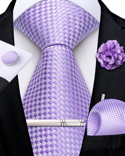 Image of DiBanGu Silk Pre-tied Ties for Men Formal Adjustable Necktie Set | 6PCS,Zipper Tie,Pocket Square,Cufflinks,Tie Clip & Lapel Pin,Wrinkle-Resistant,Premium Gift Box,Formal Business Wedding Party