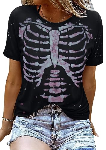 Halloween Shirts for Women - Womens Skeleton Shirts Vintage Skeleton Graphic T Shirts Tops Casual Horror Shirts