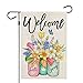 CROWNED BEAUTY Spring Garden Flag Floral Mason Jar Double Sided 12X18 Inches Burlap for Outside Seasonal Yard
