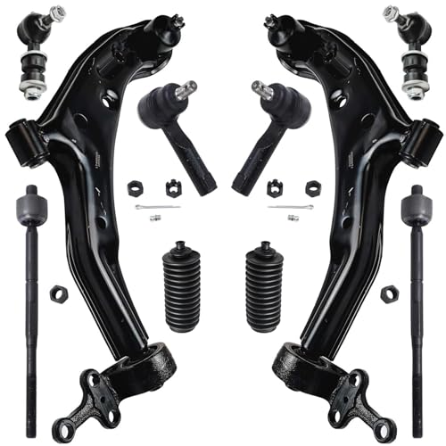 Image of Detroit Axle - 10pc Front End Suspension Kit for Nissan 2001-2006 Sentra 2 Lower Control Arms and Ball Joints 2 Sway Bar Links 4 Outer Inner Tie Rods 2 Boots 2002 2003 2004 2005 Replacement