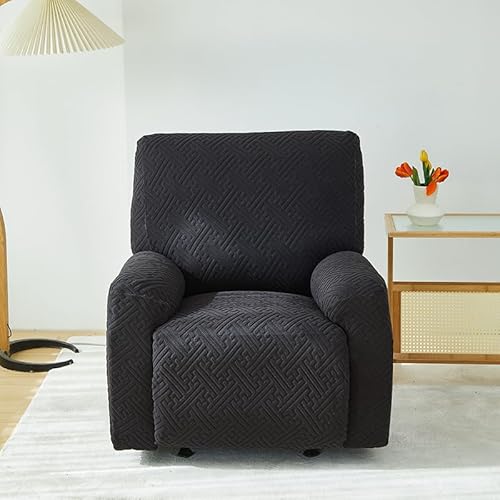 JinweiS カウチカバー 無地 ジャカード ストレッチ ソファカバー リクライニングチェアカバー リビングルームソファ用 簡単フィット 洗える家具(黒、1シート)
