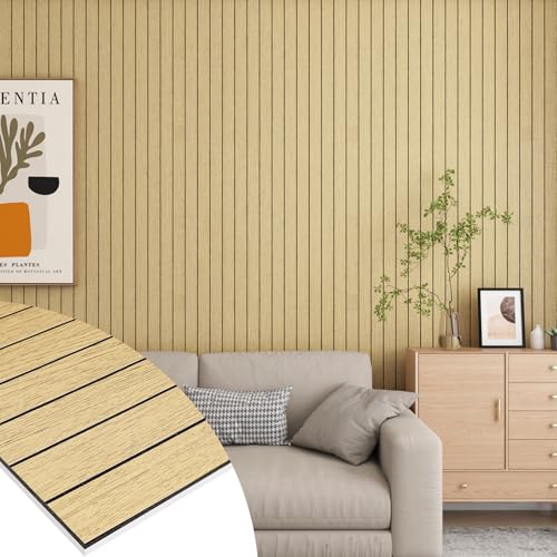 Decotalk 2ft x 7.2ft White Oak Wood Slat Wall Panel Faux Wood Slat Panels Peel and Stick Woods Slats Panels Accent Wall Paneling for Walls Ceiling White Oak Slats Paneling Woods Veneer Panel Sticky