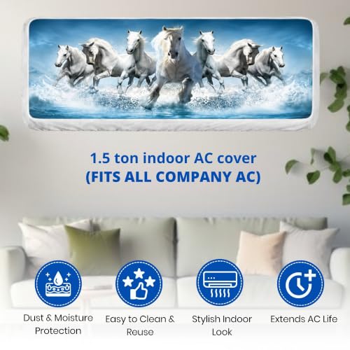 Image of Printed Split Ac Cover Indoor Unit For 1.5 Ton Capacity AC, Inner Unit Ac Cover, All Weather Cover /Attractive Digital Prints /Dustproof /Silken water-resistant Split Ac Cover ( 7Horses )