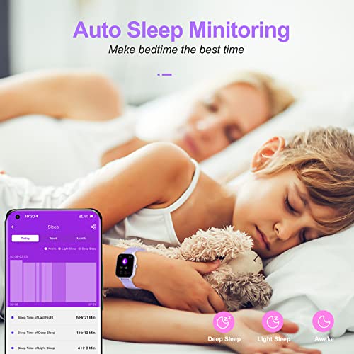 HENGTO-Fitness-Tracker-for-Kids-IP68-Waterproof-Activity-Tracker-Pedometer-Heart-Rate-Monitor-19-Sports-Modes-Great-Gift-for-Kids-Purple