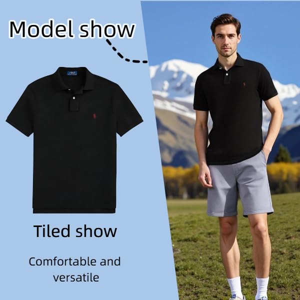 Men’s Active Polo Shirt – Short Sleeve Embroidered Logo 100% Cotton Breathable for Golf & Tennis 2 Buttons4