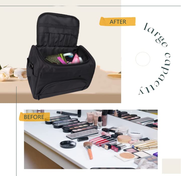 Hairdressing Tool Bag Large Salon Storage Bag for Hairdressers and Barbers with Shoulder Strap Multiple Compartments Organiser for Scissors Combs Brushes Dryers and Accessories Black 38x23x9cm - Image 4