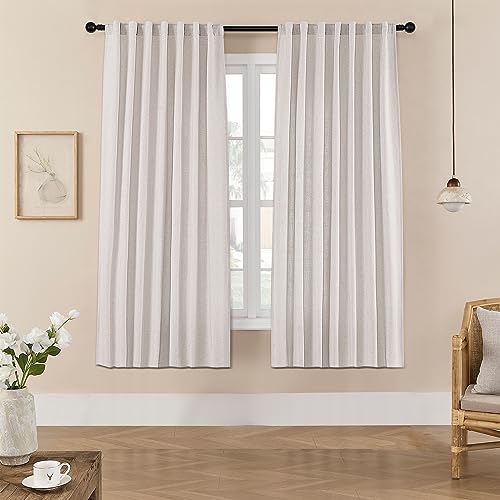Image of Joydeco Linen Curtains for Living Room,Light Filtering Rod Pocket Back Tab Semi Sheer Drapes Window Long Curtains 72 inches Long Blanc de Blanc
