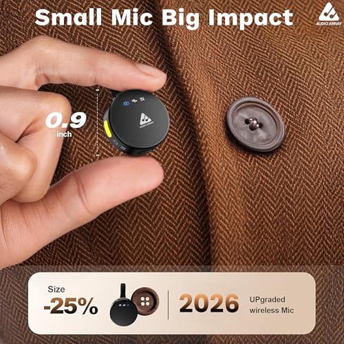 Image of Audio Array AM-W22 | 2026 Edition Wireless Microphone for Camera /iPhone /Android /iPad /Laptop, Lav Mic with Charging Case, AI Noise Reduction, 50H Battery, 230ft Range, for Recording, YouTube