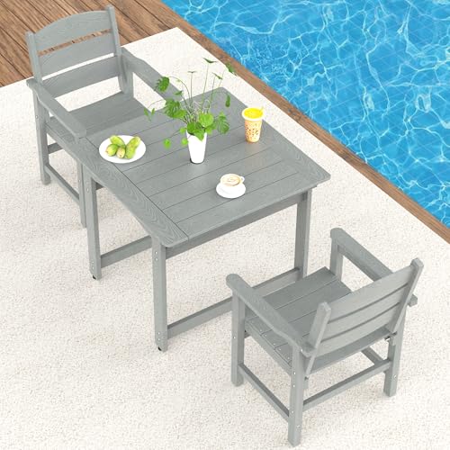 Sunnibety 3-Piece HIPS Patio Dining Set, Outdoor Dining Table and Chairs Set with Umbrella Hole, Weatherproof Dining Table Set for 2 Person, Patio Furniture Set for Outside Deck, Grey