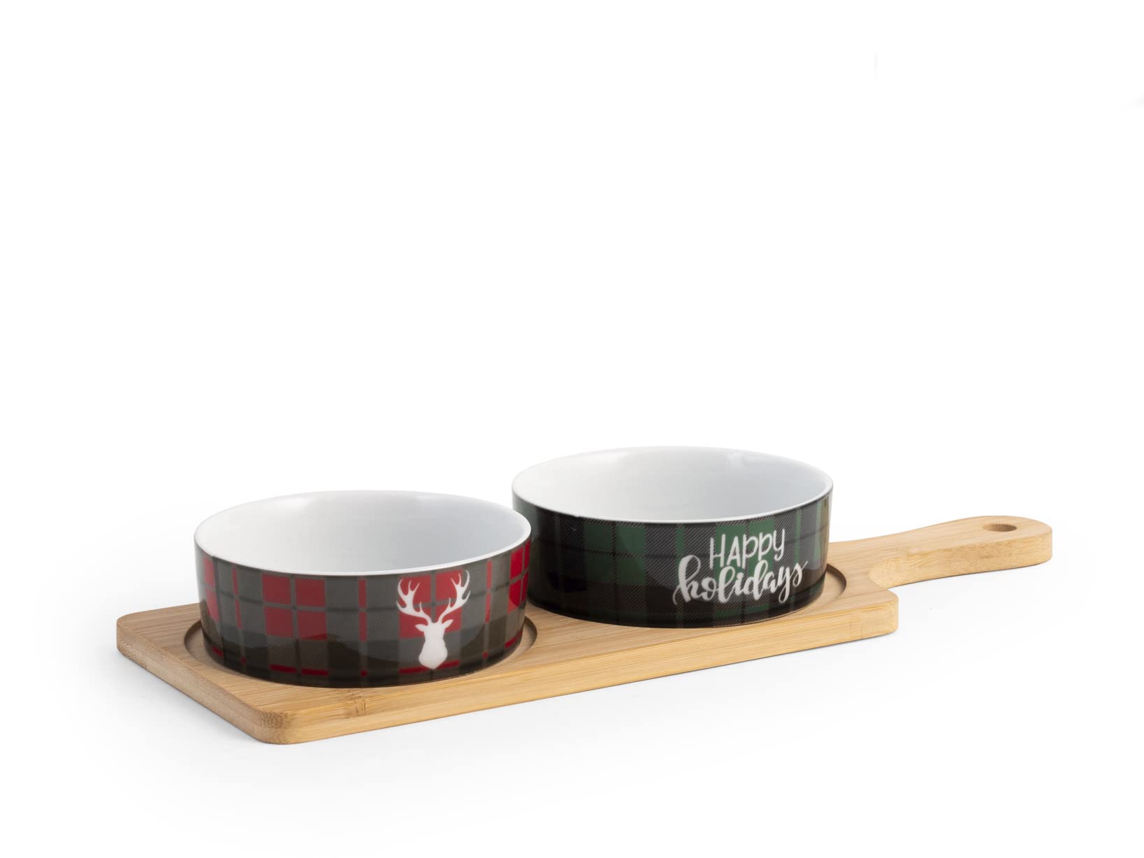 H&H Bamboo Cutting Board with Two Decorated Porcelain Cups. Bamboo Tray cm 12x33