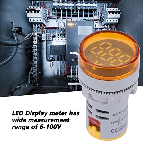 Image of Digital Mini LED Display Voltmeter, DC 6-100V LED Voltmeter Light Digital Display DC Voltage Meter Indicator Round Lamp Tester (Yellow)
