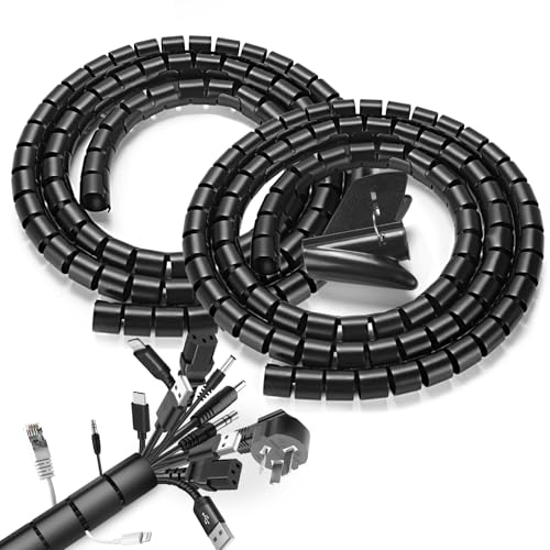 Romon 2 Pack Cache Câble, 22mm*1.5 M Réglable Gaine Spirale Câbles Flexible, avec 1 Clip de Guidage de Fil, Protection du Cache Câbles pour Automobiles TV...