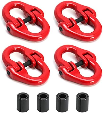 QWORK 4Pcs Red Painted G80 Alloy Steel Connecting Link, 3/8”, 7100 lbs Working Load Limit
