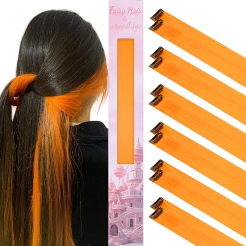 Image of WENNALIFE 12 PCS Orange Hair Extensions Clip in, Colored Clip in Hair Extensions for Kids Highlights Rainbow Hair Clips for Girls Synthetic Straight Pop-up Style Colorful Girls Hair Accessories
