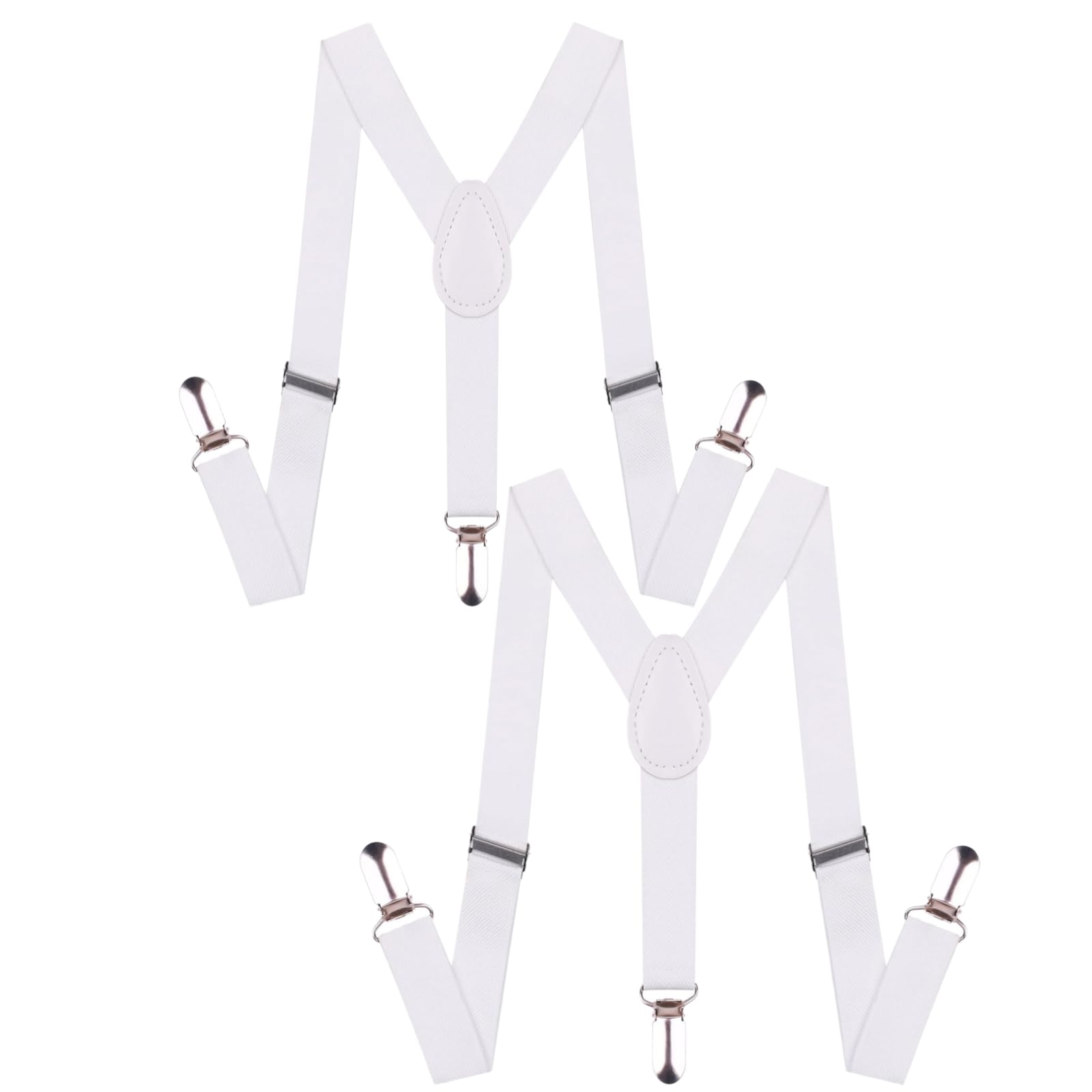 Zhhuoc 2 Pcs White Child Kids Girls Boy Suspenders Braces,Adjustable Clip on Y-Back Elastic Suspender with Metal Clips for Boys Girls Boys' Suspenders Accessories