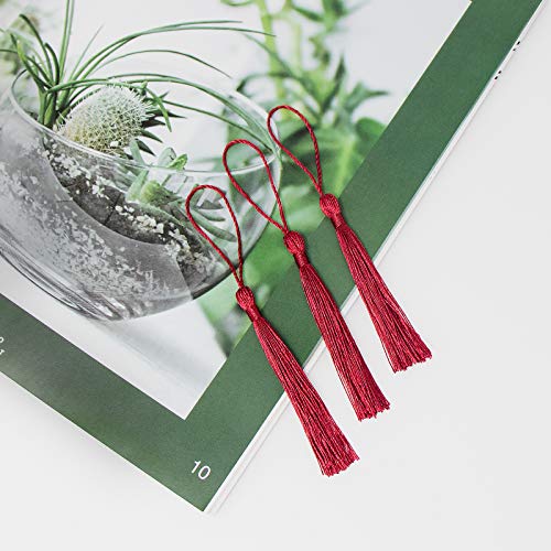 Image of VAPKER 100 Pieces Dark Red Color 13cm /5-Inch Silky Handmade Soft Tassels Floss Bookmark Tassels with 2-Inch Cord Loop for Jewelry Making, DIY Projects, Bookmarks
