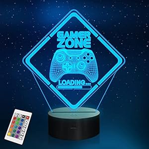 Gamer Zone Night Light,Gamepad Gamepad Graphic Video Games Gamer Gift Funny 3D Illusion Lamp 16 Colors Changing Touch…