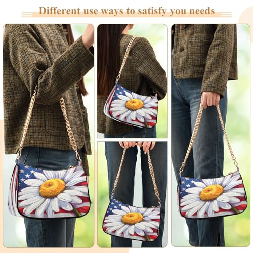 Image of Shoulder Bags for Women American US Flag Independence Day Patriotic Hobo Tote Handbag Small Clutch Purse with Zipper Closure