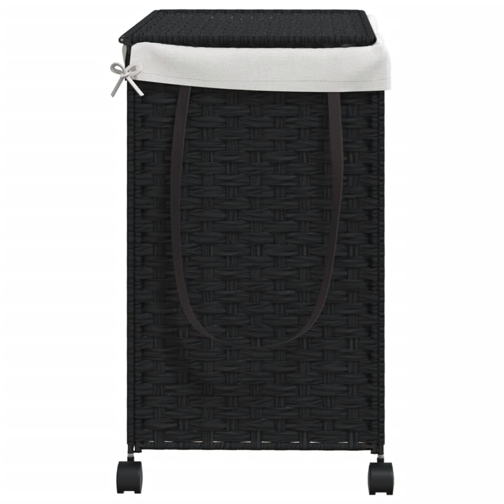 Cesto portabiancheria con ruote, nero, 60 x 35 x 60,5 cm, rattan