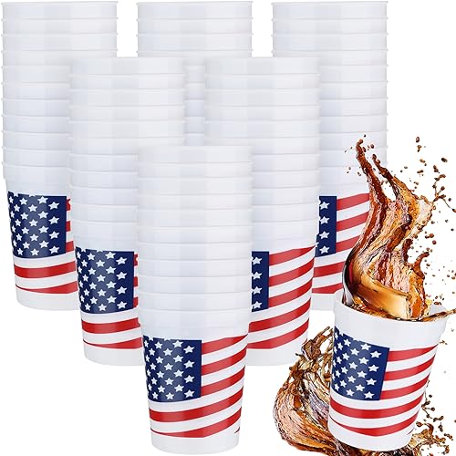 64 Pieces Patriotic Plastic Cups American Flag Cups Stadium Party Cup for 4th of July White Red and Blue Cups 16 oz Star Tumbler for Independence Day Party Supplies Veteran Decoration Gift(Classic)
