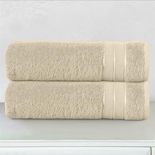 Image of Elegant Comfort Three Line Popcorn Towel Set for Bathroom 27 x 54 inches, Premium Hotel Quality 2-Pack Bath Towels, 100% Turkish Cotton, Soft and Durable, Quick Dry and Highly Absorbent, Ivory