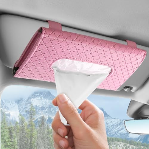 wuyaoyao-Car-Tissue-Holder-Leather-Sun-Visor-Napkin-Case-Plaid-Pink wuyaoyao Car Tissue Holder, Leather Sun Visor Napkin Case, Plaid-Pink - Image 1