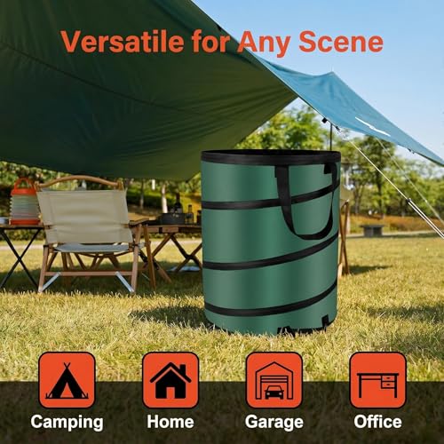 Image of 27 Gallons Pop Up Outdoor Camping Trash Can Recycle Bin Leaf Bags | Collapsible Outdoor Garbage Can, Durable 600D Waterproof Oxford Fabric Made Reusable Yard Waste Bag Lawn Bags(18x24In)