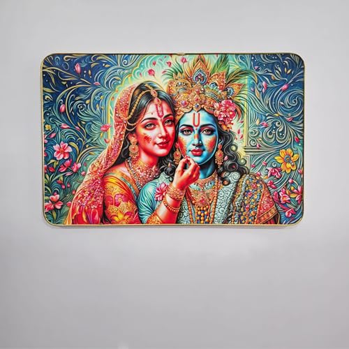 Image of Masstone Radha Krishna Crystal Embedded High Gloss Wall Painting, Golden Slim Frame, 45x30 Cm Wall Art for Living Room, Bedroom, Office & Home Decor (CRG01)