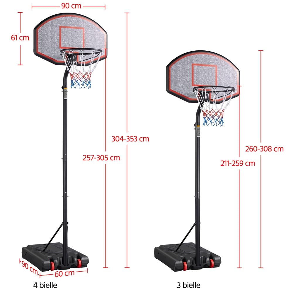 Yaheetech Canestro Basket Esterno Portatile Altezza Regolabile 304 – 353 cm Pallacanestro da Camera Interno con Tabellone Rosso