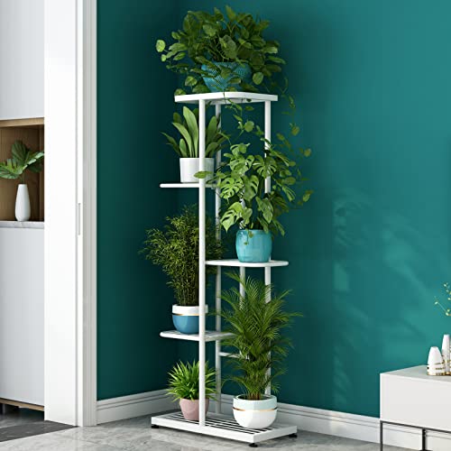 Image of LINZINAR Metal 5-Tier 6-Pot Plant Stand, White