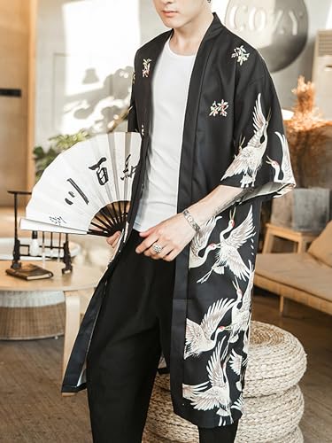 Men Japanese Kimono Coat Loose Yukata Outwear Long Bathrobe Tops Vintage3