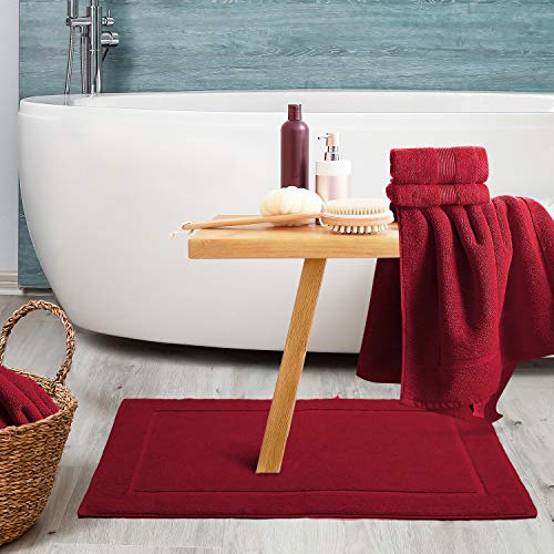 Image of Hearth & Harbor Bath Mat Towels - 100% Ring Spun Cotton Luxury Towels - Ultra Soft & Highly Absorbent, Bathroom Towels, Floor Mat - Red