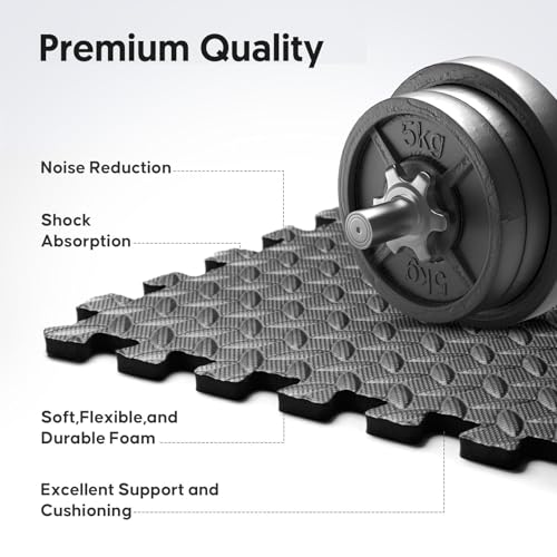 Image of 24 Pack Home Gym Mat, Puzzle Exercise Mat, EVA Interlocking Foam Floor Tiles for Home Workout Equipment and Kids' Play Areas - Black, 24 in x 24 in x in - 24 Tiles (Black, 24 Pack, 96 SQ FT)