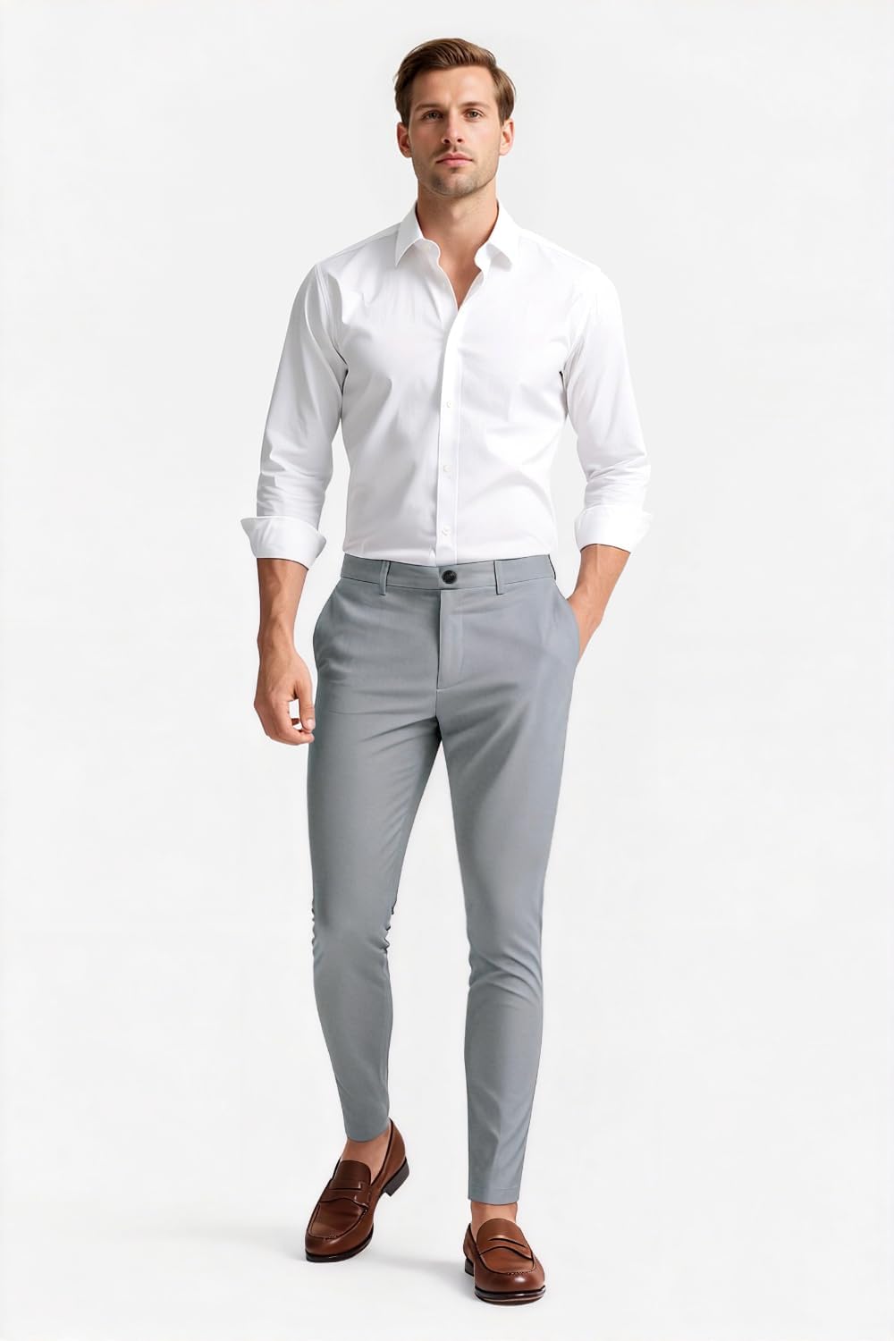 GINGTTO Herren Chino Hose Skinny Stretch Flat-Front Smart Stoffhose | Super Stretchy,Flat Front Chino,Suitable for Business,Weddings,Golf
