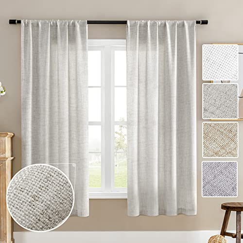 MEETBILY Linen Textured Semi Sheer Curtains 37 x 54 Inches Long Rod Pocket Window Treatment Drapes, Light Filtering Privacy Farmhouse Curtains for Living Room/Bedroom/Nursery 2 Panels, Off White