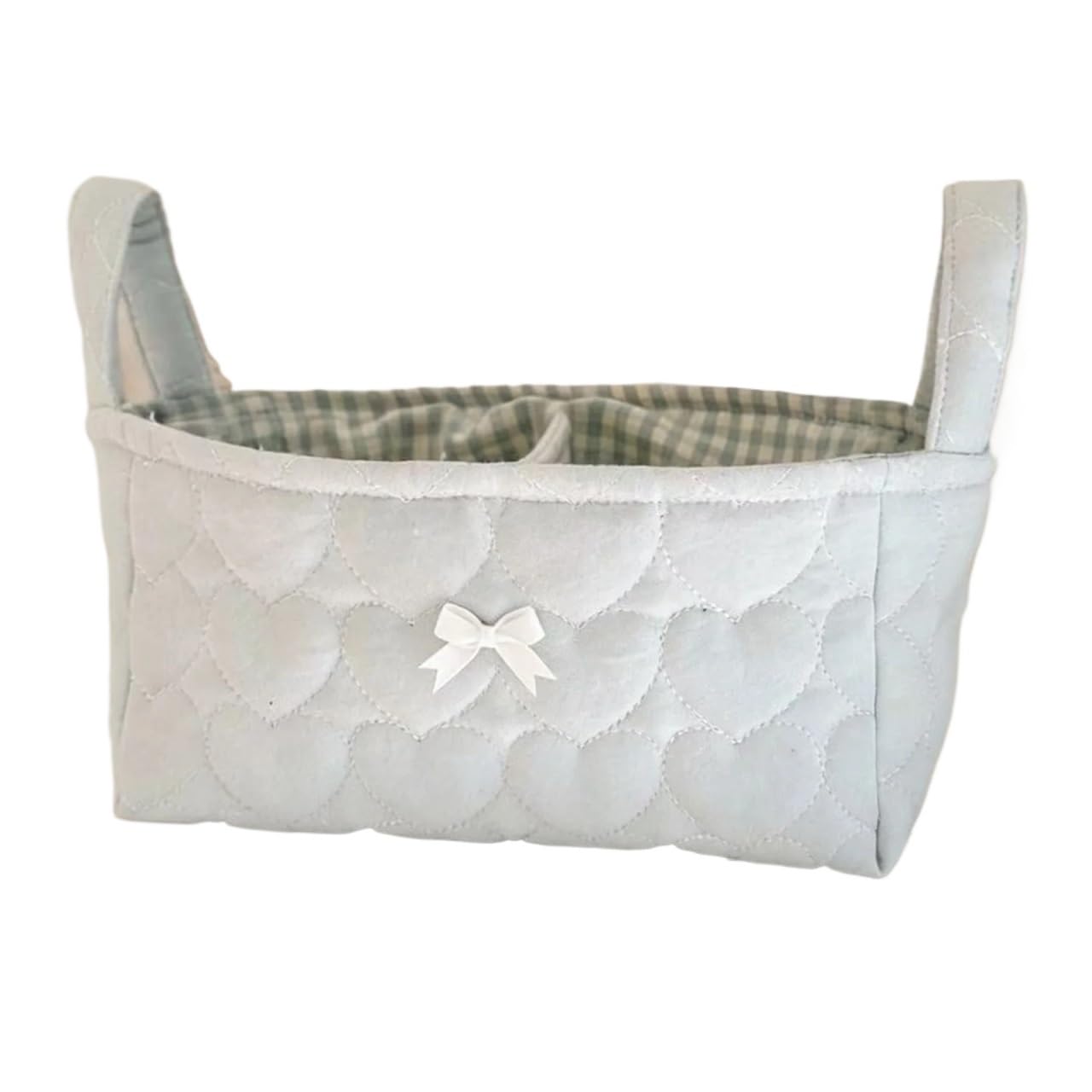 SUBLXPoten Foldable Floral Organizer Bin Small Quilted Storage Basket Floral Bow Desktop Organiser with Partition for Home Travel Countertop Dresser Little Items