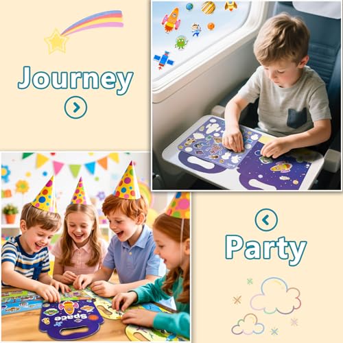Image of Reusable Sticker Books for Toddlers 1-3, Puffy Stickers Book for Kids Ages 2-4, Toddler Travel Essential Activities Toys for Boy Girl Birthday Christmas - Vehicle, Space and Dinosaur (3 Set)
