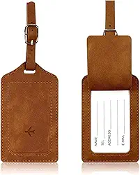 Tag De Mala Couro Para Identificação De Bagagem, Fecho De Fivela, Com Capa De Privacidade, Etiqueta De Bagagem De Couro Para Malas, Resistente E Durável – HEISIL (MARROM)