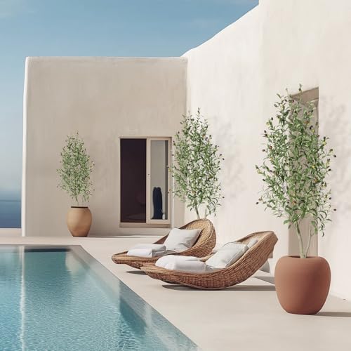 GarveeHome Faux Olive Tree 6ft, Olive Trees Artificial Indoor with White Planter, Artificial Silk Plants with Green Leaves and Big Fruits for Home Office DéCor Living Room Bedroom Stairs Foyer,1 Pack