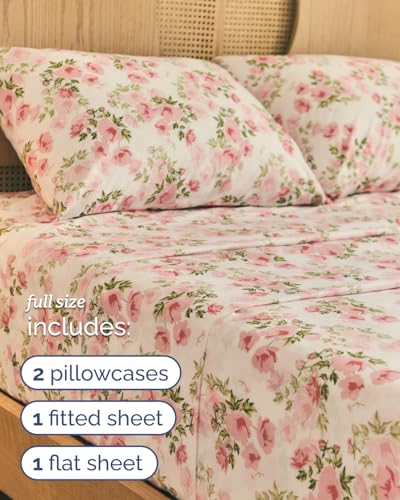 Image of Full 4 Piece Boho Botanical Floral Sheet Set - Breathable & Cooling - Bloom