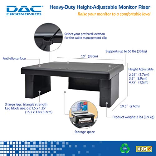 DAC STAX Computer Monitor Riser, Ultra-Sturdy Adjustable Desktop Monitor Stand, Supports up to 66 Pounds, Medium Size, 2-Pack, for Dual Monitor Setup