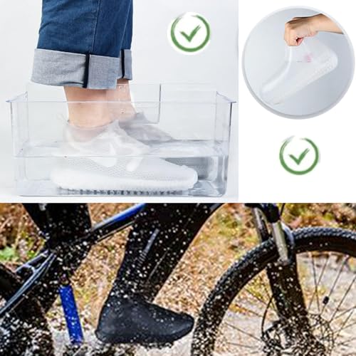 RHQFDM 4 Stück Unisex Wasserdichte Überschuhe Wiederverwendbar Rutschfestes Silikon Schuhüberzieher Halbtransparent Silikon Wasserdichte Überschuhe für Regentage,Strände,Schlammige Straßen(L)