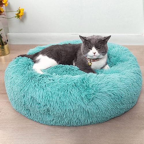 Cat Beds for Indoor Cats – Cat Bed Washable 20 inches, Dog Beds for Small Dogs, Anti Anxiety Round Fluffy Plush Faux Fur Cat Bed, Thick Bottom
