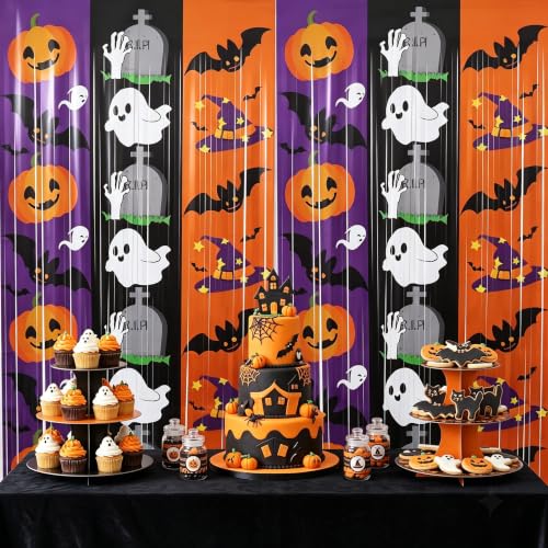 Image of TONIFUL 2Pc Halloween Ghost Tombstone Metallic Foil Fringe Curtain Streamer