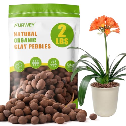 FURWEY 2 LBS Organic Clay Pebbles 4mm-16mm Leca for Plants 100% Natural Hydroton Clay Pebbles for Hydroponic Growing Gardening Orchids Drainage Decoration Aquaponics
