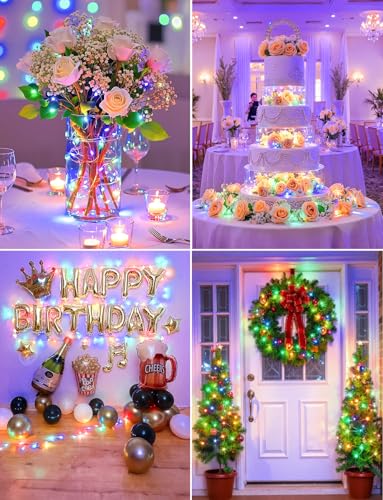 Image of Brightown 12 Pack Multi-Color Fairy Lights Battery Operated - 7ft 20 LED Waterproof Micro Firefly Lights for Christmas Decor, DIY Craft, Wedding Table Centerpieces, Flowers