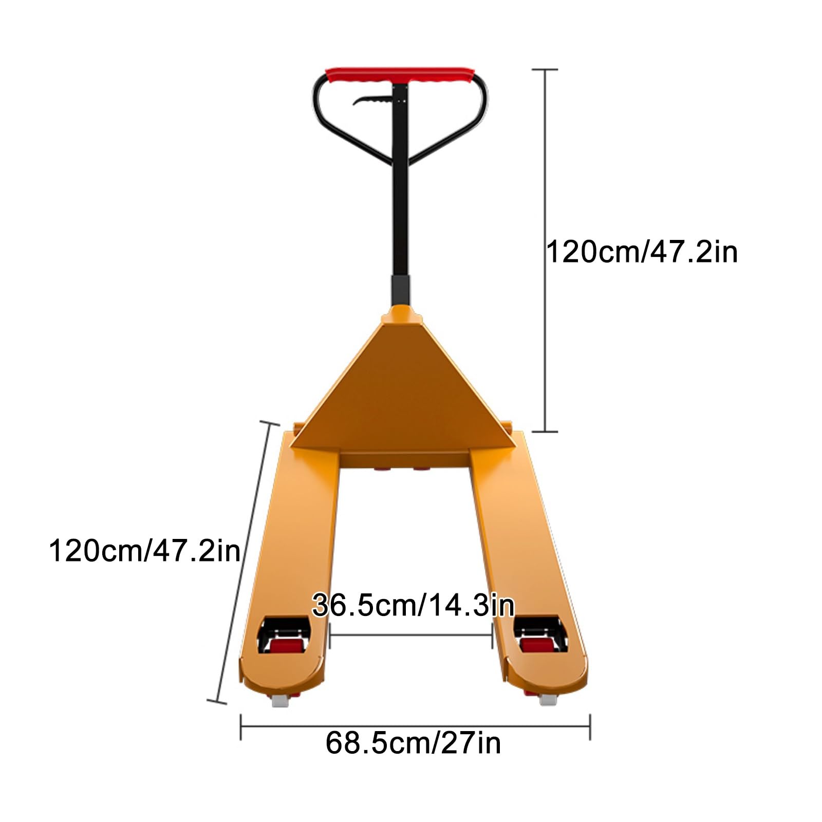 Carrello elevatore manuale, martinetto per pallet pesanti, con ruote in PU, cilindro idraulico senza cuciture, manico regolabile e 4 travi rinforzate, per magazzino e uso industriale (3t, 68,5 x 120
