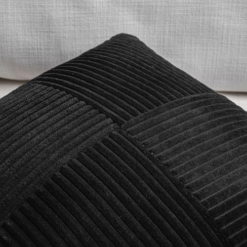 Image of Fancy Homi Set of 2 Black Boho Long Lumbar Body Decorative Throw Pillow Cover 14x36 Inch for Bed Couch Bedroom Bench, Soft Patchwork Corduroy Textured Pillow Case, Rustic Farmhouse Room Decor